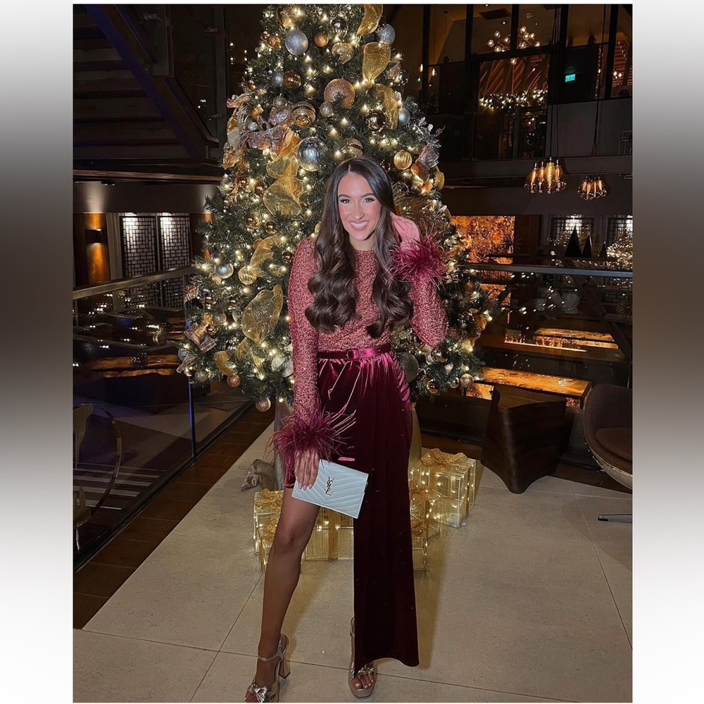 NEW SEASON Amira beaded and sequin velvet mix mini dress in burgundy